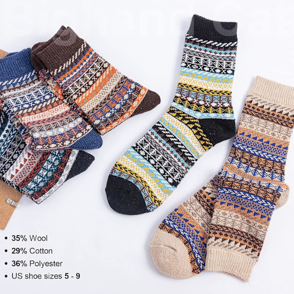5 Par Dame Vintage Stil Tykke Uld Varme Vinter Strømper A1