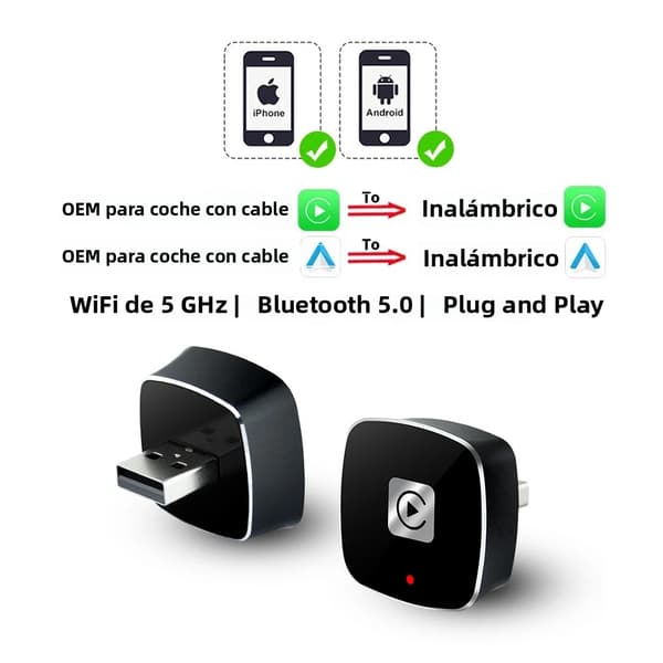 2-i-1 trådlös biladapter kompatibel med CarPlay och Android Auto för fabriksmonterade trådbundna system