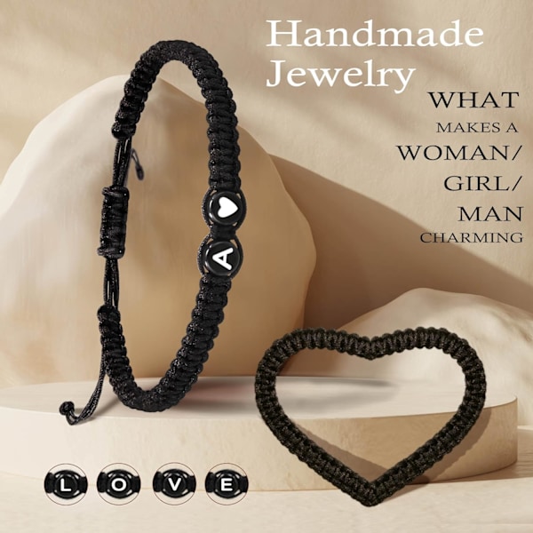 Initialarmbånd for kvinner, Strømper for tenåringer, bestevenninne-fødselsdagsgaver, eksamen, justerbare bokstaver A-Z flettede armbånd X