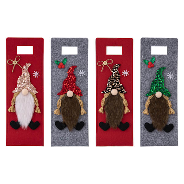 Charmig Jul Rudolph & Tomte Vinflaskskydd - 4-pack för Festlig Fest & Flaskklädsel i Jul