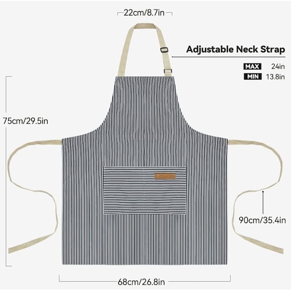 2 Pak Køkken Kogeforklæder, Justerbar Bib Blød Kokkeforklæde med 2 Lommer til Mænd Kvinder Blå Pinstripes/Pink Pinstripes E