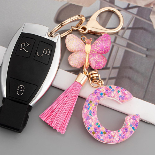 Sööt roosad võtmehoidjad naistele ja tüdrukutele, algustähega võtmehoidjad tutiga, ripatsid võtmetele, rahakotile, käekottidele ja seljakottidele Colorful Pink Butterfly-c