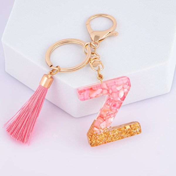 Sødt Rosa Nøglering til Kvinder Piger, Initialbogstav Nøglering med Kvast, Charms til Nøglepung Håndtasker Rygsække Pink-z