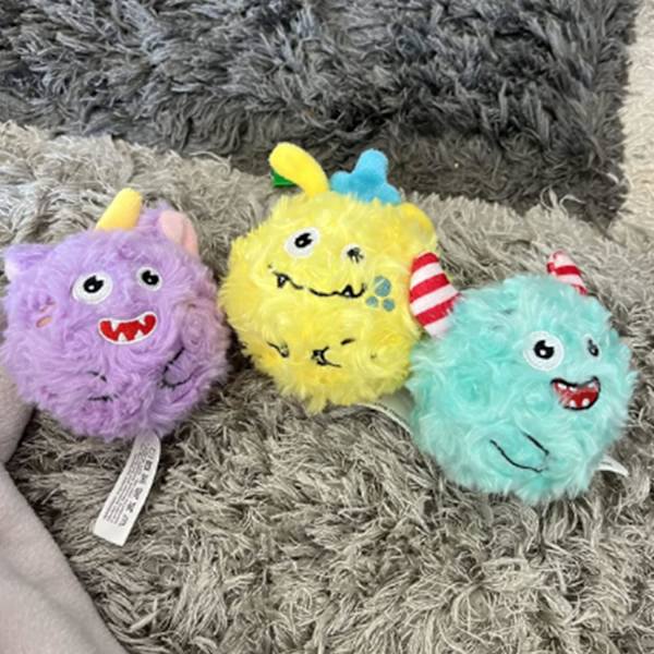 DKING 3-pak Squeaky Hundefballer, 2 i 1 Morsomme Valpeballleker, Bursdags Hundefilek for Små og Mellomstore Hunder (Monster Ball) 3