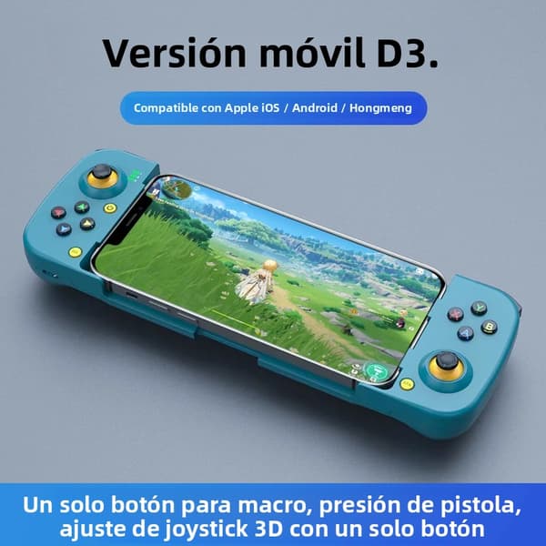 Sort mobilspilcontroller kompatibel med iPhone og Android, joystick med lav latens