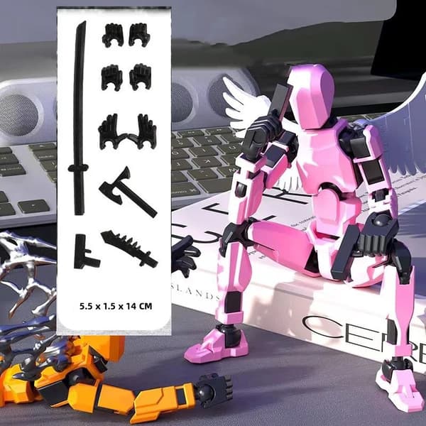 3D-printet Multi-leddet Transformerbar Actionfigur, Sort Artikulerede Model Legetøj til Børnegaver