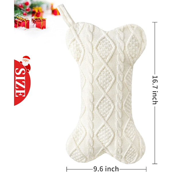 Julstrumpa för hundar, stickad vit julstrumpa för hundar, benformad hundstrumpa julstor storlek för husdjur (vit) White
