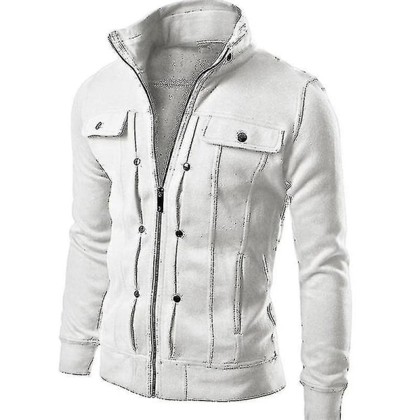 Herr Höst Vinter Ytterkläder Militär Jacka Casual Collar Combat Biker Jacket Coat Toppar White L