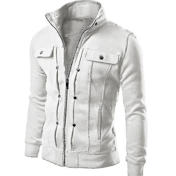 Herrar Höst Vinter Ytterkläder Militärjacka Casual Krage Combat Biker Jacka Toppar White L