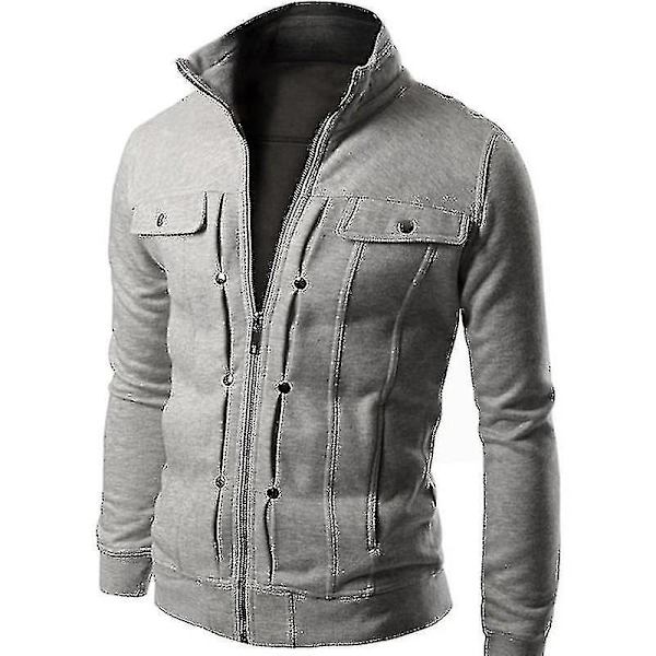 Herrar Höst Vinter Ytterkläder Militärjacka Casual Krage Combat Biker Jacka Rockar Light Gray L
