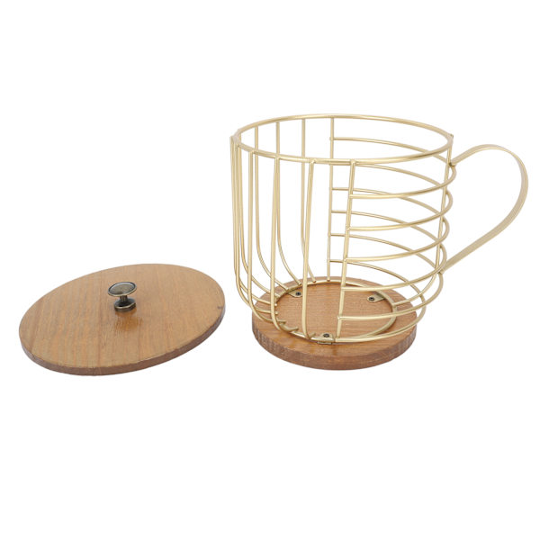 Jern kaffeputeholder stor kapasitet plassbesparende trebase husholdning kaffepute oppbevaringsboks gull med lokk gold with lid