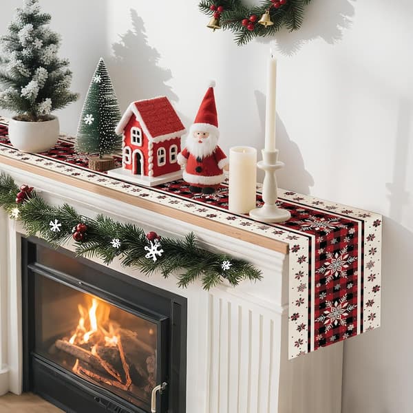 Snöflinga bordslöpare, 33 x 183 cm, vinter-buffelrutig design för julköket och hemdekoration