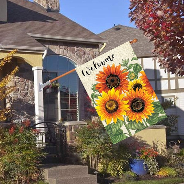 Glædelig Jul Træ Rød Haveflag Vinter Snefnug Dobbeltsidet Flag 12\" x 18\", Jul Rustik Vinter Sne Ferie Nytår Lille Haveflag Banner Sunflower