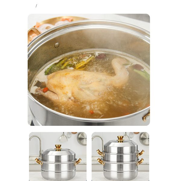 Rustfrit stål dampkoger multi-lags dampkoger husholdning stor kapacitet, egnet til induktion komfur, kan bruges som en dampkoger, fisk dampkoger, gave