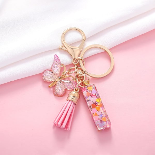 Mode Alphabet Initial Bogstav Nøglering Tassel Butterfly Vedhæng Nøglering til Pung Håndtasker Kvinder Pige Pink Butterfly Letter I