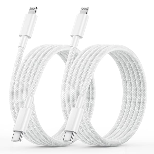 2-meter USB-C til Lightning-datakabel, hurtigopladning, holdbart nylonflettet kabel, kompatibelt med enheder.