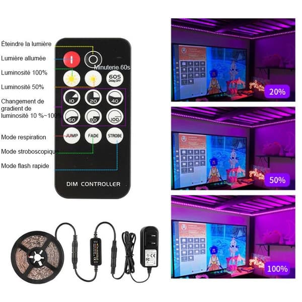 LED-stripe, LED-stripe, LED-stripe, lilla lys, 5M, med fjernkontroll