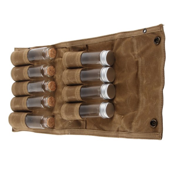 Outdoor portable spice bag multi-purpose canvas spice storage bag with 9 spice jars suitable for camping travel Khaki