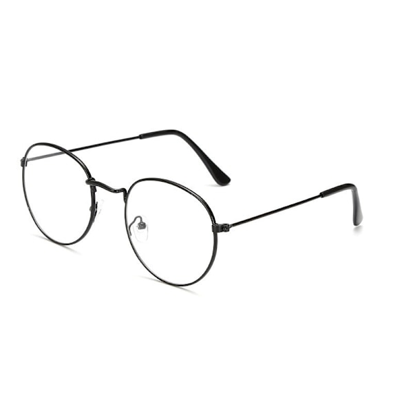 Pienet pyöreät metalliset lukulasit naisille ja miehille Klassinen vintage-retro sävyt Sinisen valon estävät tietokoneen lukulasit Musta Flat light Flat light