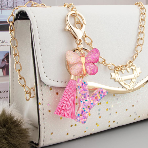 Sööt roosad võtmehoidjad naistele ja tüdrukutele, algustähega võtmehoidjad tutiga, ripatsid võtmetele, rahakotile, käekottidele ja seljakottidele Colorful Pink Butterfly-y