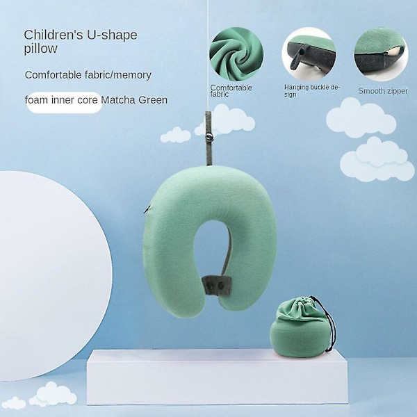 Pehmeä ja mukava matkatyyny muistivaahdosta U-muotoinen autotyyny kaulan suoja lapsille Matcha green and dark gray Portable models