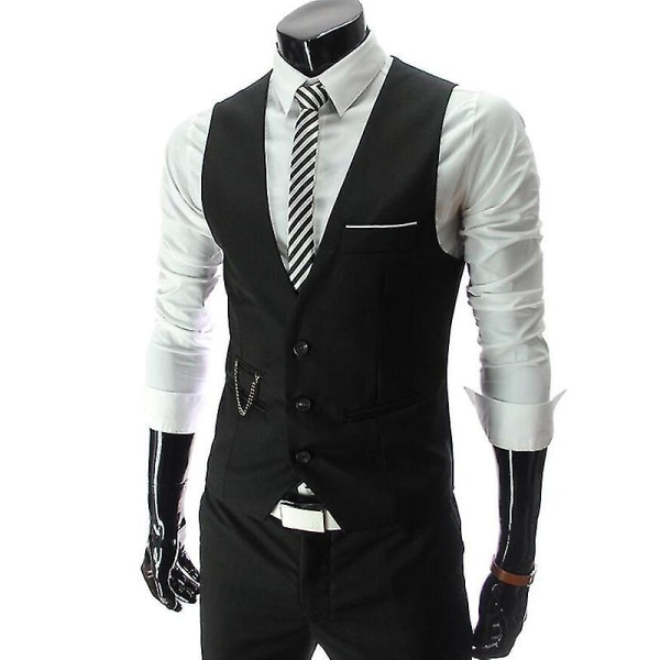 Miesten Peaky Blinder Business Waistcoat Fit Suit Vest Jacket Takki Black 2XL