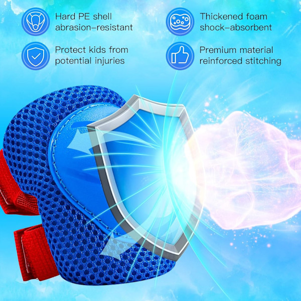 Skyddsutrustning för barn - Knäskydd för barn 3-14 år, knä- och armbågsskydd för småbarn med handledsskydd 3 i 1  S BlueRed
