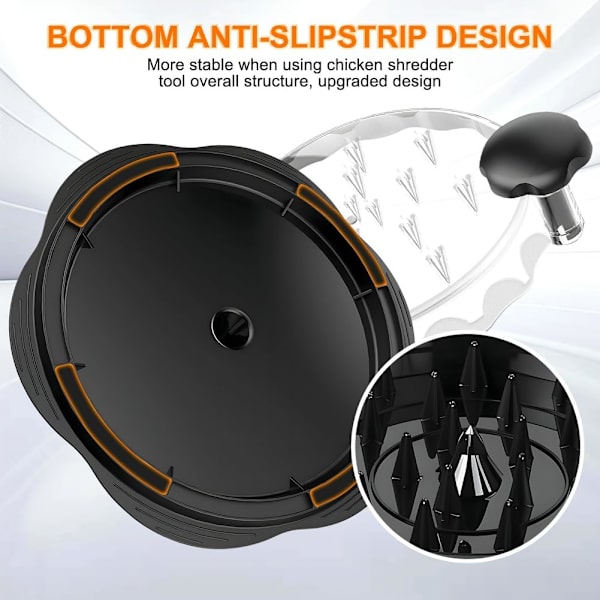 Kylling-shredder, Stor Kyllingbryst-shredder Verktøy med Gaffel, Synlig Kjøtt-shredder Maskin, Ergonomisk Håndtak, Anti-Skli Stripe, Passer for C Black