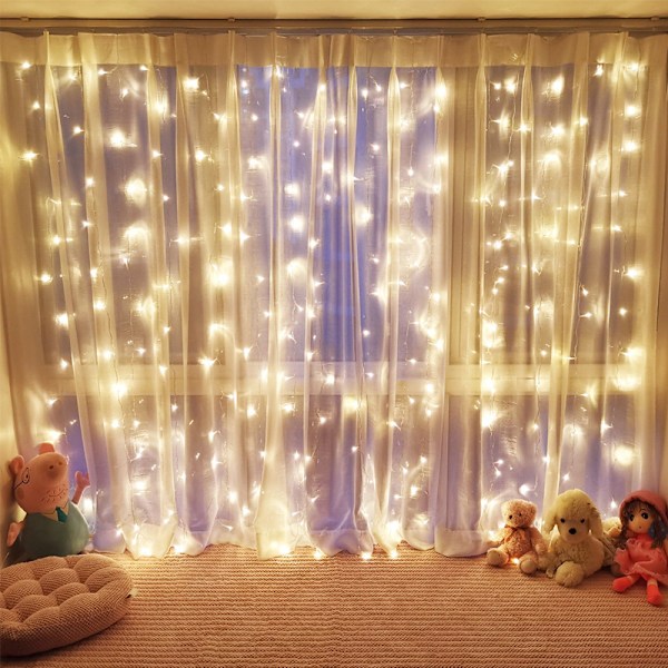 Upeat LED-verhovalot - 3m*1m, 10 riippuvaa, paristo- ja USB-käyttö, lämmin valkoinen - parvekkeen ja ikkunan koristeluun, tähtikuvioinen ja unelmoiva