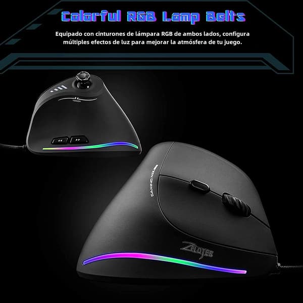 Ergonomisk RGB Vertikal Gaming Mus, USB-kablet, 11 Programmerbare Knapper, Høj Præcision, Egnet til PC-Gamere