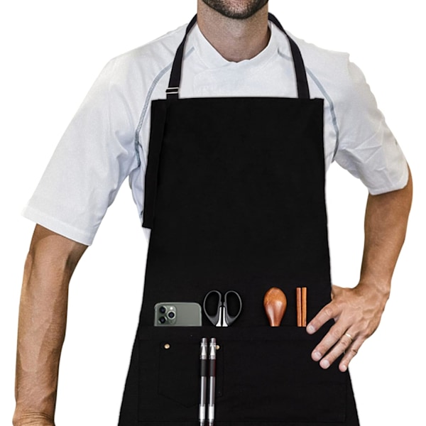 Apron, 67x75cm, Cotton Kitchen Apron with Adjustable Neck Strap, Professional Quality BBQ Apron