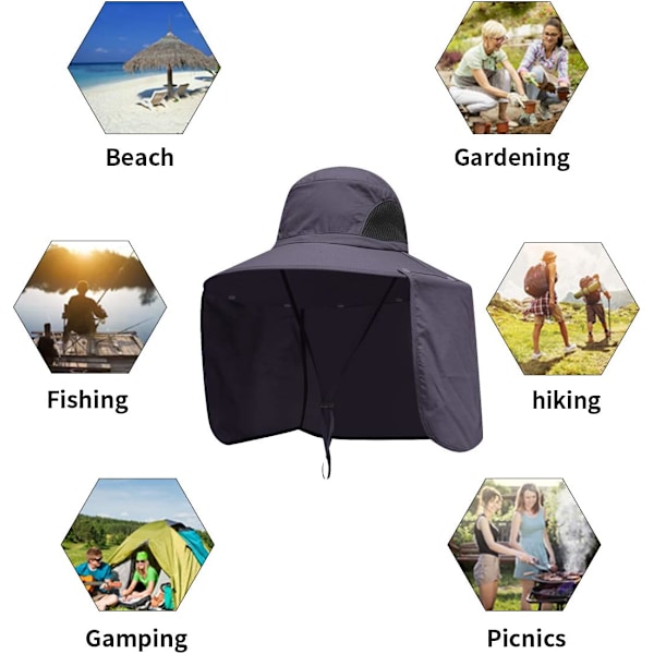 Solskyddshättor för utomhus, fiskehatt med nackklaff, stor brätte, utomhushatt, mörkgrå 02 Dark Gray 02