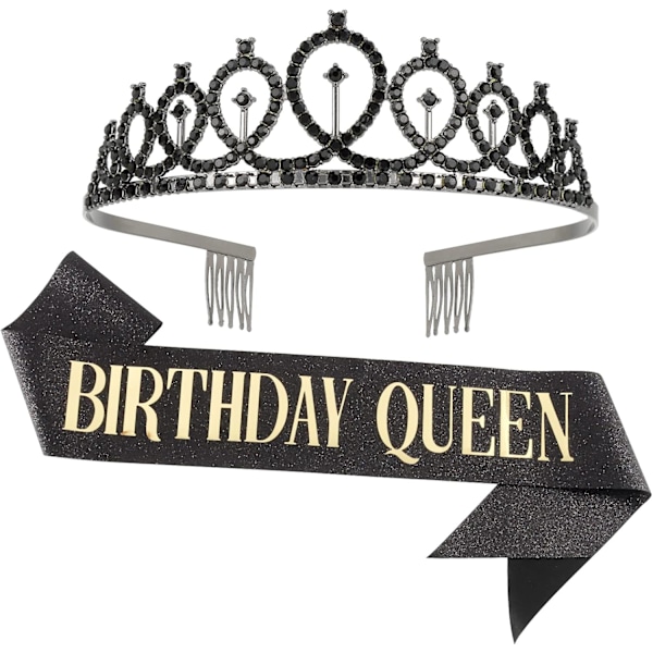 Birthday Crowns for Women Birthday Queen Sash & Rhinestone Tiara Set Birthday Tiaras and Sash for Birthday Decorations Gold