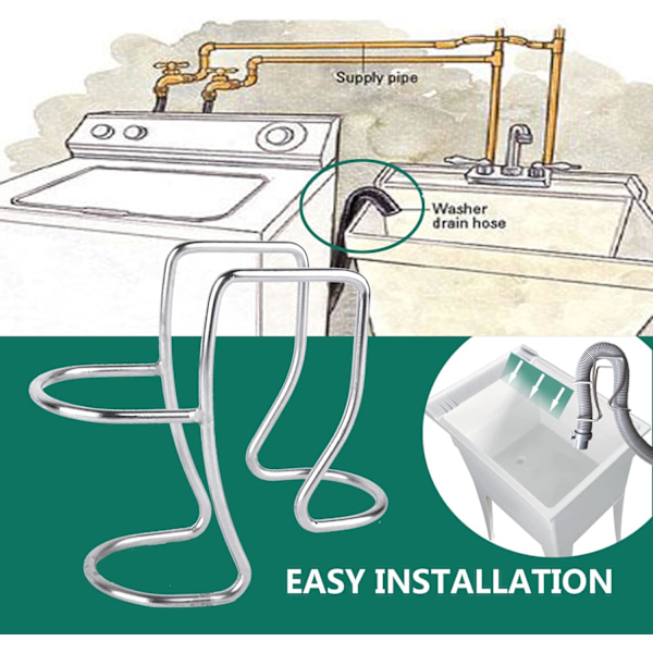 Justerbar Vaskemaskine Vaskeafløbsslange Holder Krog, Vask Tub Slange Guide Clip, Universal Utility Sink Slange Klemme, 304 Rustfrit Stål