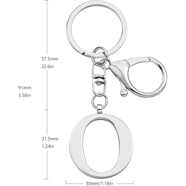 Nyckelring med guldbokstav A-Z för kvinnor, väskacharm, handväskacharm, metallinitialbokstavsnyckelring Silver-o