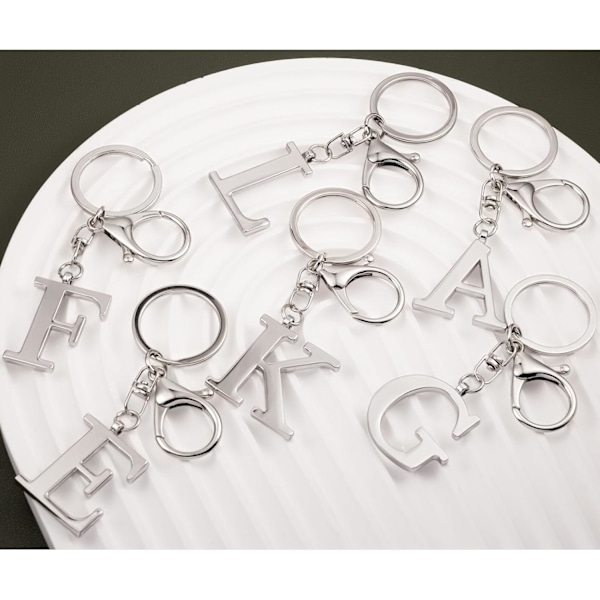 Nyckelring med guldbokstav A-Z för kvinnor, väskacharm, handväskacharm, metallinitialbokstavsnyckelring Silver-t