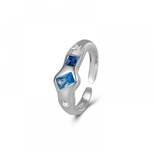 Blå ring, enkel, silver, 1 styck