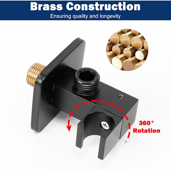 Veggmontert Vannforsyningsalbue med Håndholdt Dusjholder - Solid Messing Kvadratisk Dusjbrakett med Flens G1/2 Dusjslangekobling (Børstet Nikkel) Matte Black