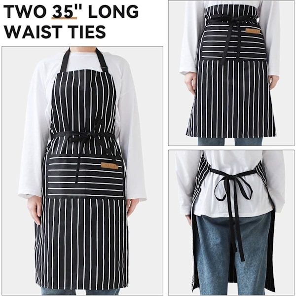 2 Pak Køkken Kogeforklæder, Justerbar Bib Blød Kokkeforklæde med 2 Lommer til Mænd Kvinder       Hvid/Sort-2 White/Black-2