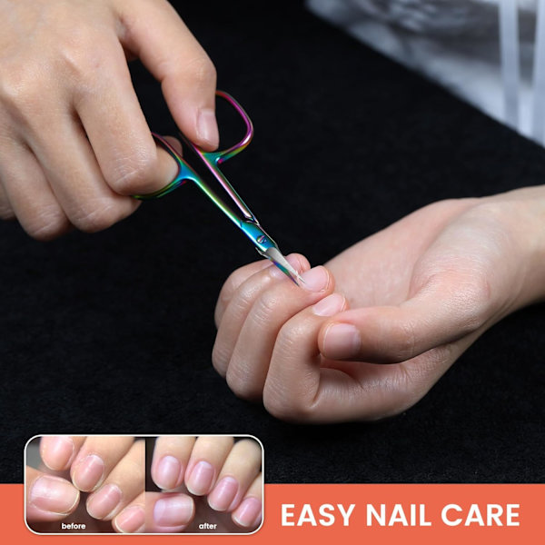 Böjda nagelbandssaxar - Precision manikyr sax nagelbandstrimmer, professionella nagelsaxar i rostfritt stål för nagelbandsskötsel, regnbåge Color