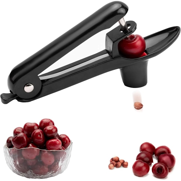 Cherry Pitter - Stainless Steel Cherries Corer Pitter Tool with Hand-held Push Design, Save Time & Space for Making Cherry Jam with Lock(Black)