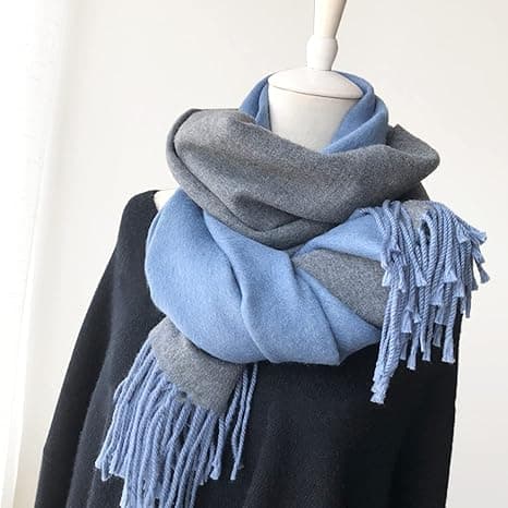 Blå - Imitert kasjmirskjerf for kvinner, 200 cm, vinterpashmina-sjal, tykke oversized skjerf, blå