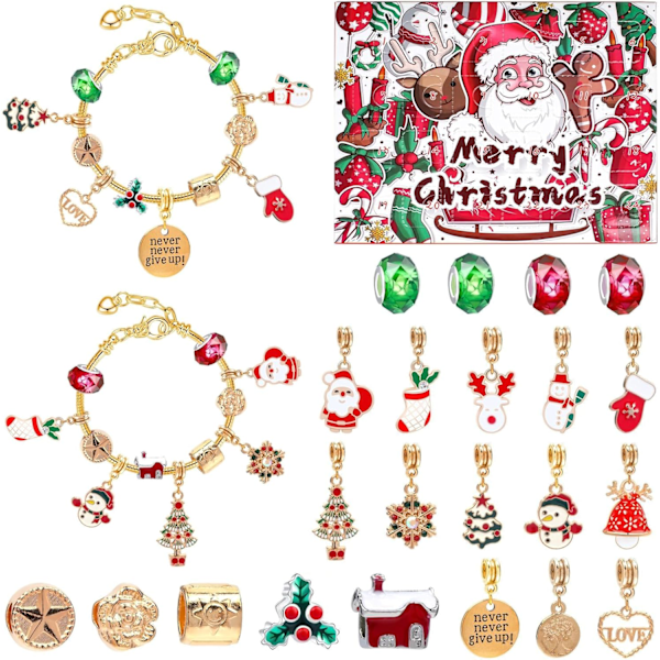 24 Days Christmas Countdown Calendar, Bracelet Craft Christmas Set, Advent Calendar 2024 Children Girls with 2 Bracelets e 22 Jewellery, DIY Bracelets