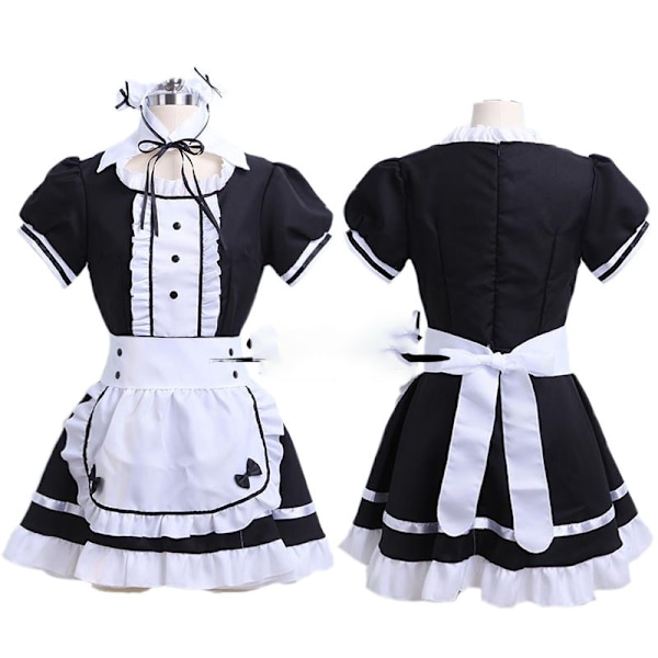 Lolita Pigekjole Sort og Hvid Uniform Kjole Sort og Hvid M E M
