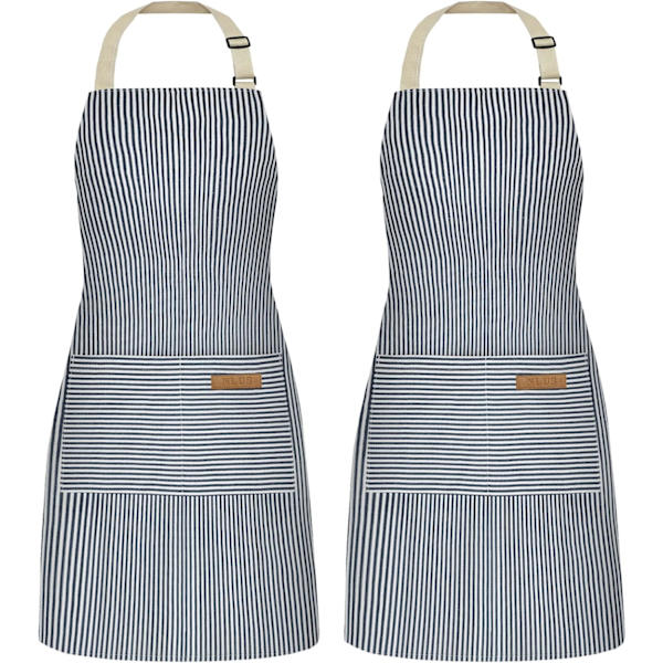 2 Pak Køkken Kogeforklæder, Justerbar Bib Blød Kokkeforklæde med 2 Lommer til Mænd Kvinder       Marineblå Navy Blue