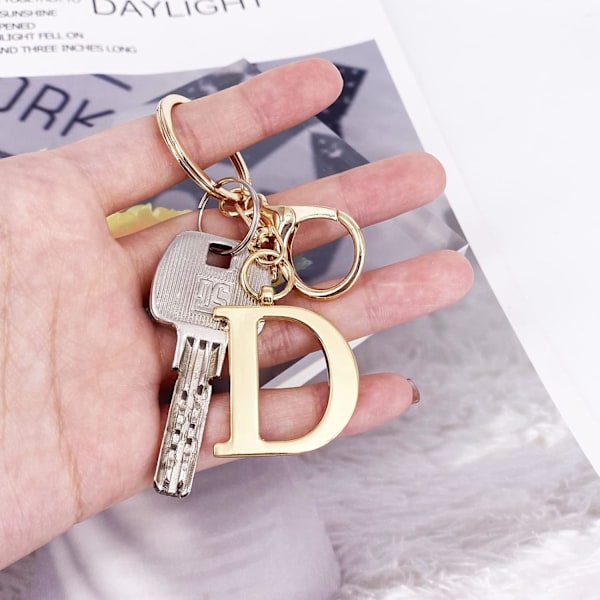 Nøglering med Guld Bogstav A-Z til Kvinder Taske Charms Pung Charms Til Håndtasker Metal Alphabet Initial Letter Nøglering D