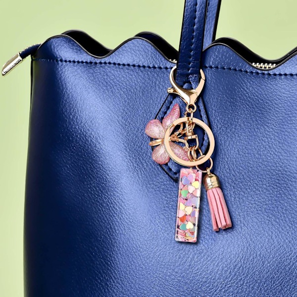 Mode Alphabet Initial Bogstav Nøglering Tassel Butterfly Vedhæng Nøglering til Pung Håndtasker Kvinder Pige Pink Butterfly Letter I