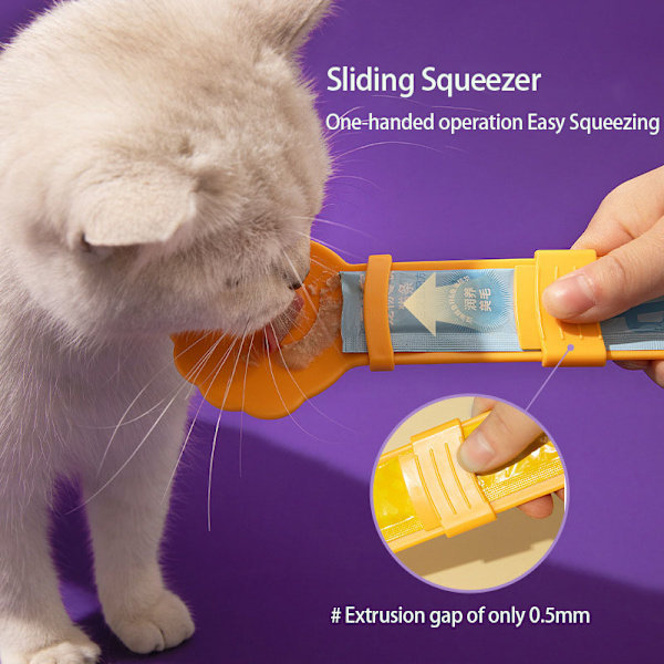 Katt- och Hundmatsskopa med Strip-Design, Squeezer-Matare, Stor Yta, Böjd Design, Fickor för Mat, Hängbar, Hållring