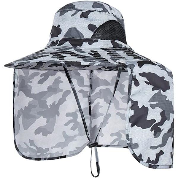 Solskyddshättor för utomhus, fiskehatt med nackklaff, stor brätte, utomhushatt, ljusgrå camo Light Grey Camo