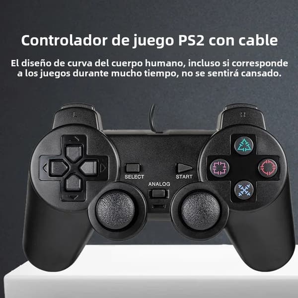 Kablet spillkontroller for PS2-konsoll med dobbel vibrasjon og joystick